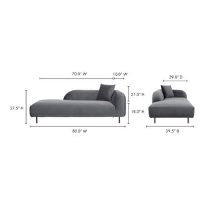 Moe's Home Deleuze Chaise Lounge - Sculptural Comfort With Curves, Minimalist Design & High-quality Upholstery Grey Upholstery, 100% Polyester,Steel Legs,Pine And Plywood Frame Jm-1013-25