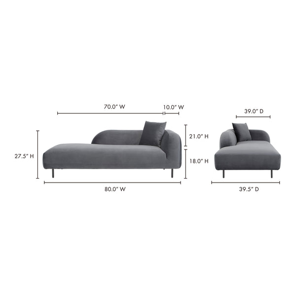 Moe's Home Deleuze Chaise Lounge - Sculptural Comfort With Curves, Minimalist Design & High-quality Upholstery Grey Upholstery, 100% Polyester,Steel Legs,Pine And Plywood Frame Jm-1013-25