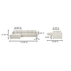 Moe's Home Bryn Sectional - Sustainable Design Meets Timeless Elegance With Eco-friendly Comfort And Style Beige Upholstery, 70% Recycled Polyester,30% Virgin Polyester,Pine And Plywood Frame Jm-1027-05-l-0