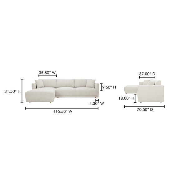 Moe's Home Bryn Sectional - Sustainable Design Meets Timeless Elegance With Eco-friendly Comfort And Style Beige Upholstery, 70% Recycled Polyester,30% Virgin Polyester,Pine And Plywood Frame Jm-1027-05-l-0