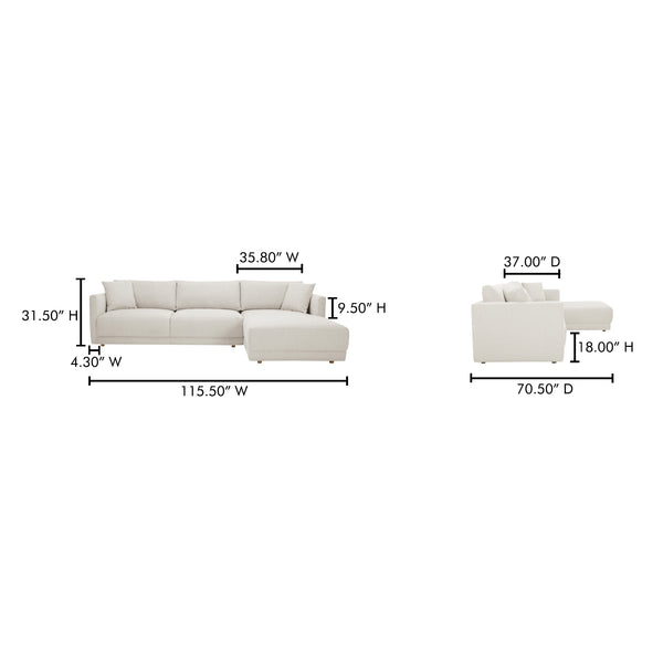 Moe's Home Bryn Sectional - Sustainable Design Meets Timeless Elegance With Eco-friendly Comfort And Style Beige Upholstery, 70% Recycled Polyester,30% Virgin Polyester,Pine And Plywood Frame Jm-1027-05-r-0