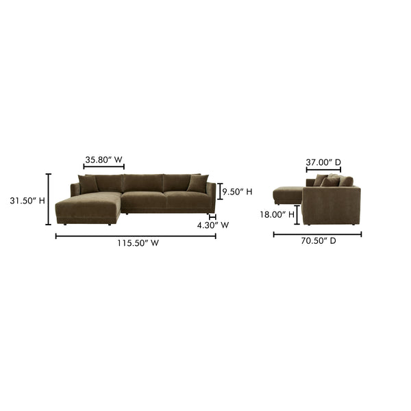 Moe's Home Bryn Sectional - Sustainable Design Meets Timeless Elegance With Eco-friendly Comfort And Style Green Upholstery, 50% Recycled Polyester,50% Virgin Polyester,Pine And Plywood Frame Jm-1027-27-l-0