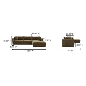Moe's Home Bryn Sectional - Sustainable Design Meets Timeless Elegance With Eco-friendly Comfort And Style Green Upholstery, 50% Recycled Polyester,50% Virgin Polyester,Pine And Plywood Frame Jm-1027-27-r-0