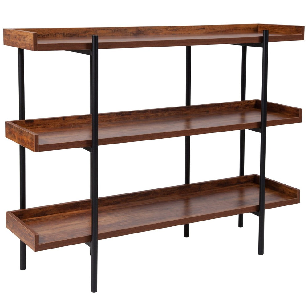 English Elm Mayfair 3 Shelf Rustic Wood Grain Display Unit with Black Metal Frame - Stylish Storage Solution JN-2542B3-GG