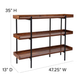 Mayfair 3 Shelf 35"H Storage Display Unit Bookcase with Black Metal Frame in Rustic Wood Grain Finish