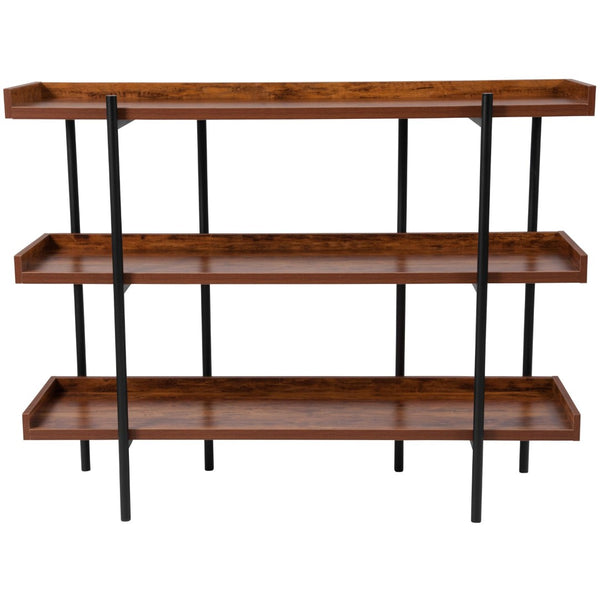 English Elm Mayfair 3 Shelf Rustic Wood Grain Display Unit with Black Metal Frame - Stylish Storage Solution JN-2542B3-GG