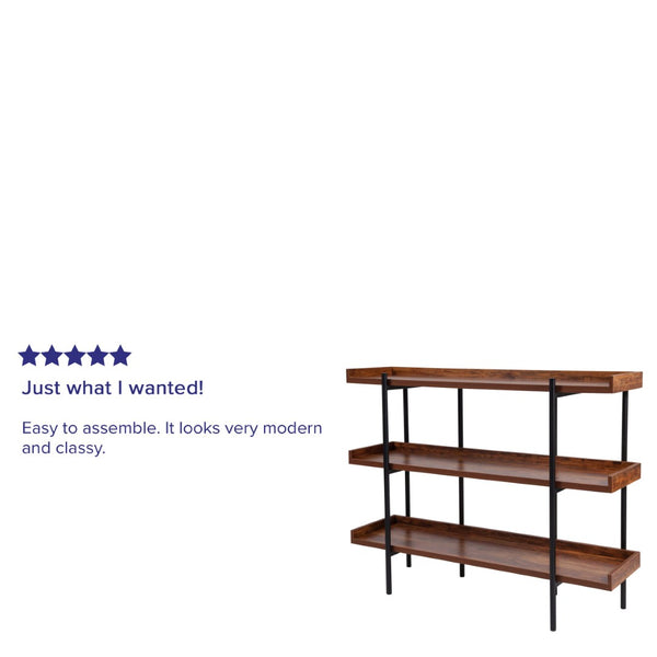 English Elm Mayfair 3 Shelf Rustic Wood Grain Display Unit with Black Metal Frame - Stylish Storage Solution JN-2542B3-GG