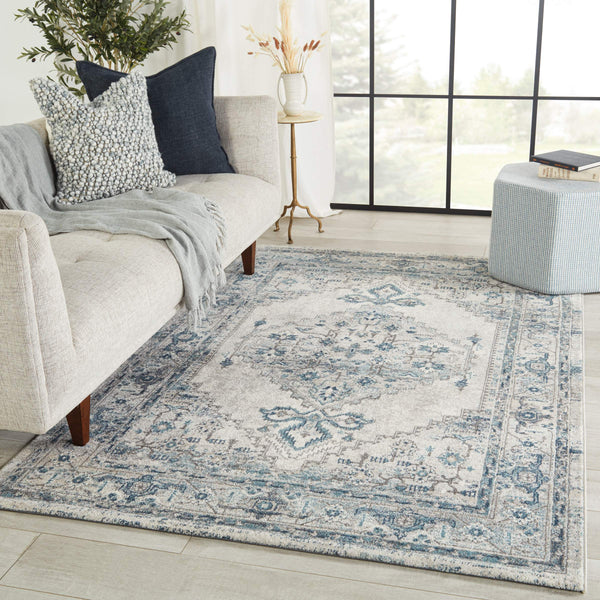 Jaipur Living Vibe by Jaipur Living Lisette Ornate Medallion Polypropylene Rug for Rooms Blue 3'X10' RUG152757