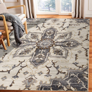 AMER Rugs Jordan Eva JOR-10 Power-Loomed Machine Made Polypropylene Traditional Medallion Rug Ivory/Blue 9'2" x 12'2"