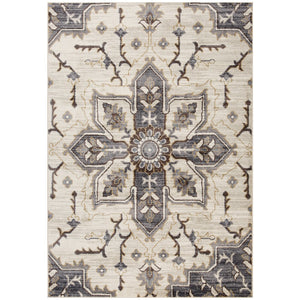 AMER Rugs Jordan Eva JOR-10 Power-Loomed Machine Made Polypropylene Traditional Medallion Rug Ivory/Blue 9'2" x 12'2"