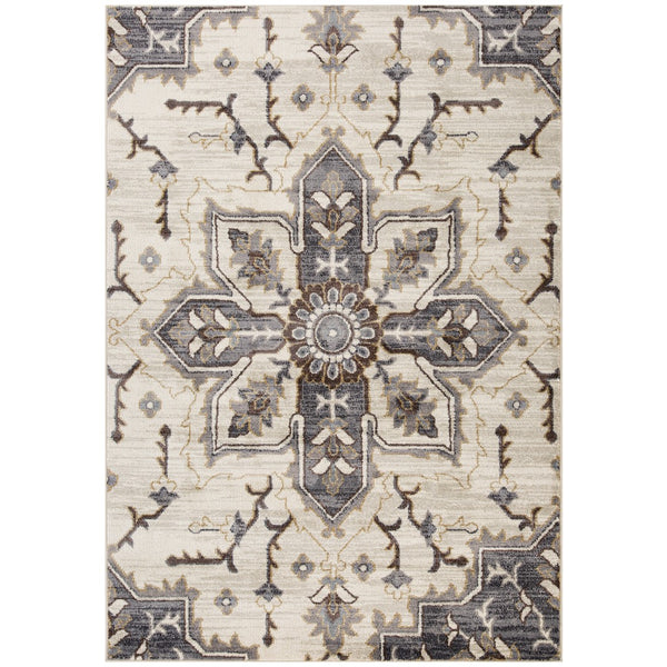 AMER Rugs Jordan Eva JOR-10 Power-Loomed Machine Made Polypropylene Traditional Medallion Rug Ivory/Blue 9'2" x 12'2"