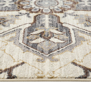 AMER Rugs Jordan Eva JOR-10 Power-Loomed Machine Made Polypropylene Traditional Medallion Rug Ivory/Blue 9'2" x 12'2"