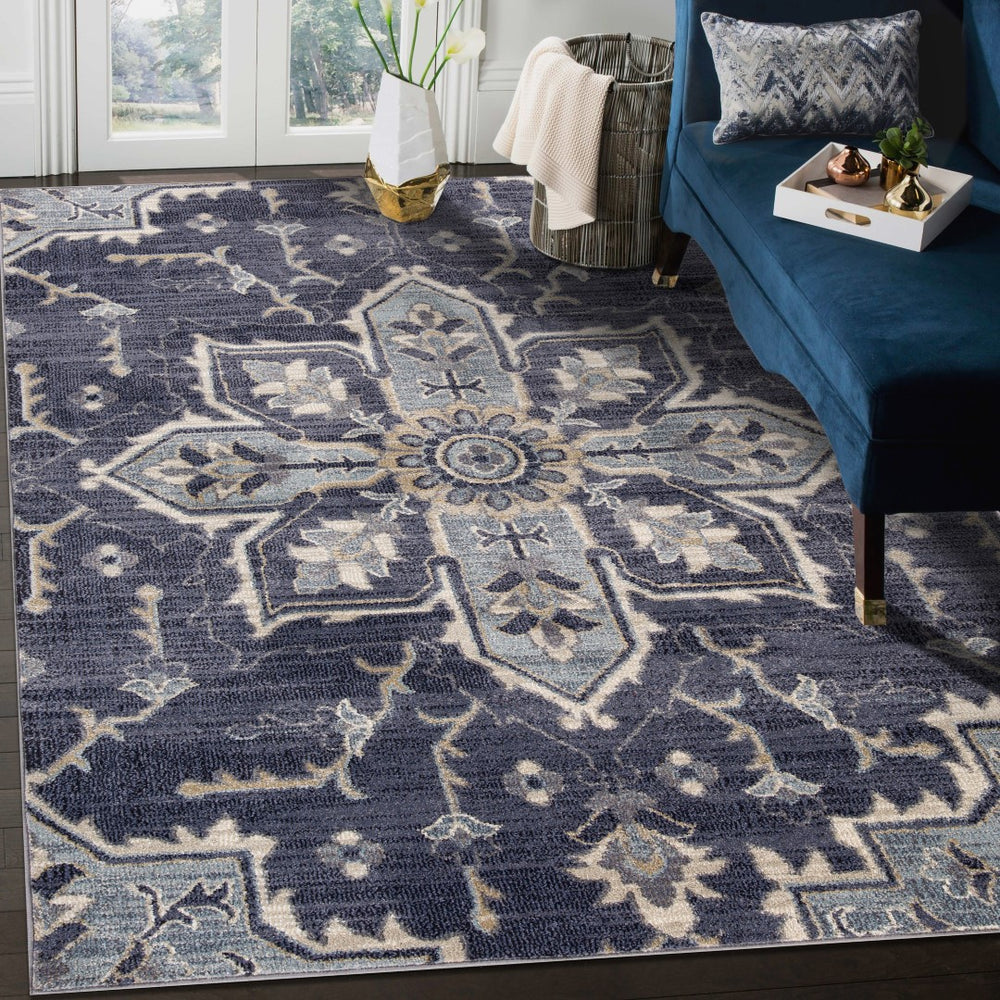 AMER Rugs Jordan Eva JOR-12 Power-Loomed Machine Made Polypropylene Traditional Medallion Rug Purple 9'2" x 12'2"