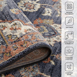 Amer Rugs Jordan Persian Bordered Power-loom Area Rug - Timeless Design, Easy-care, Soft & Durable Floor Art Navy Blue Polypropylene Jor2110211