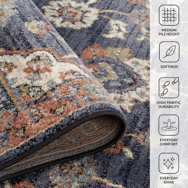 Amer Rugs Jordan Persian Bordered Power-loom Area Rug - Timeless Design, Easy-care, Soft & Durable Floor Art Navy Blue Polypropylene Jor2110211