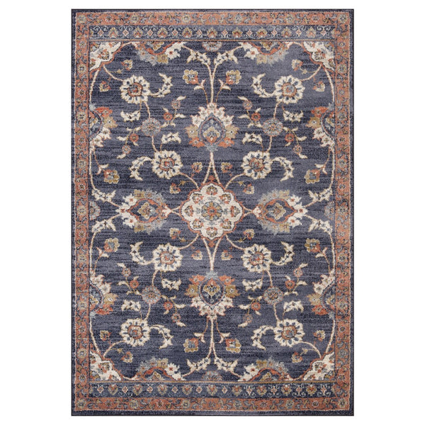AMER Rugs Jordan Bea JOR-2 Power-Loomed Machine Made Polypropylene Traditional Floral Rug Navy Blue 9'2" x 12'2"
