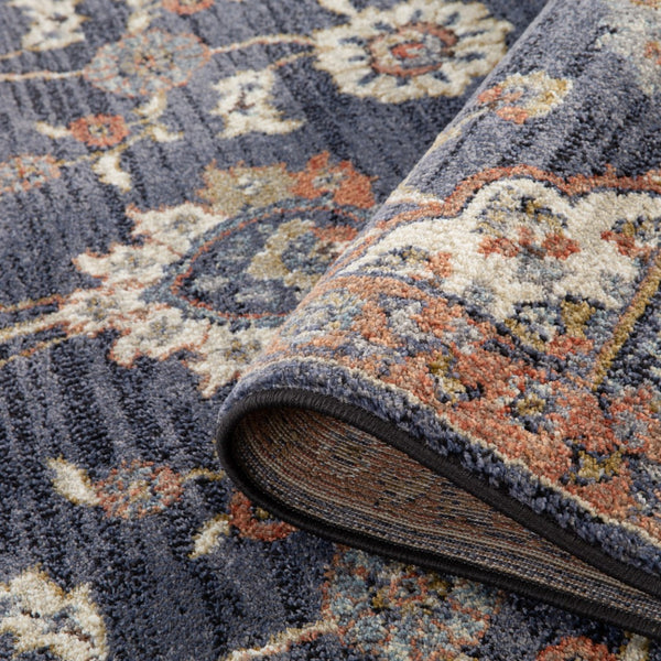 AMER Rugs Jordan Bea JOR-2 Power-Loomed Machine Made Polypropylene Traditional Floral Rug Navy Blue 9'2" x 12'2"