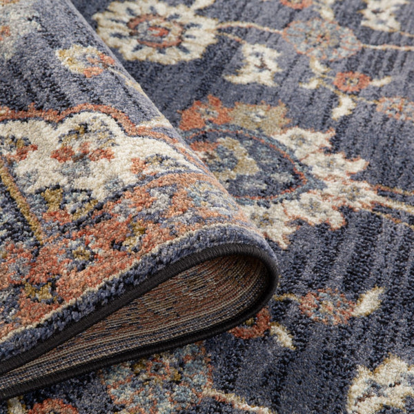 AMER Rugs Jordan Bea JOR-2 Power-Loomed Machine Made Polypropylene Traditional Floral Rug Navy Blue 9'2" x 12'2"