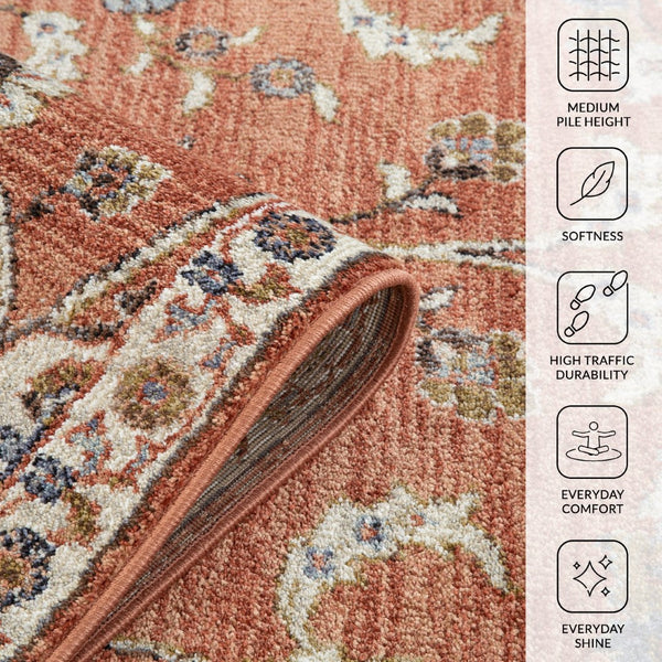 Amer Rugs Jordan Persian Bordered Power-loom Area Rug - Timeless Design, Easy-care, Soft & Durable Floor Art Orange Polypropylene Jor3110211