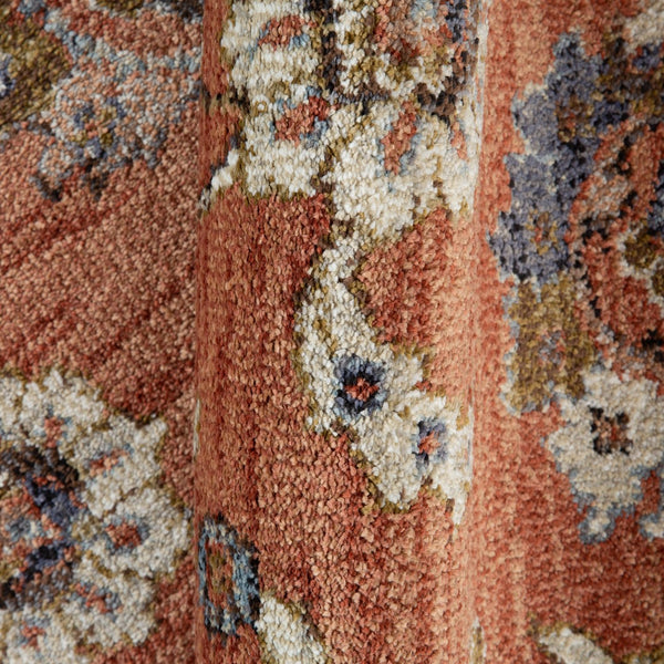 AMER Rugs Jordan Bea JOR-3 Power-Loomed Machine Made Polypropylene Traditional Floral Rug Orange 9'2" x 12'2"