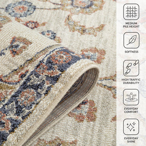 Amer Rugs Jordan Persian Bordered Power-loom Area Rug - Timeless Design, Easy-care, Soft & Durable Floor Art Ivory Polypropylene Jor8110211