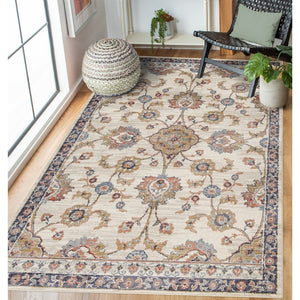 Amer Rugs Jordan Persian Bordered Power-loom Area Rug - Timeless Design, Easy-care, Soft & Durable Floor Art Ivory Polypropylene Jor8110211