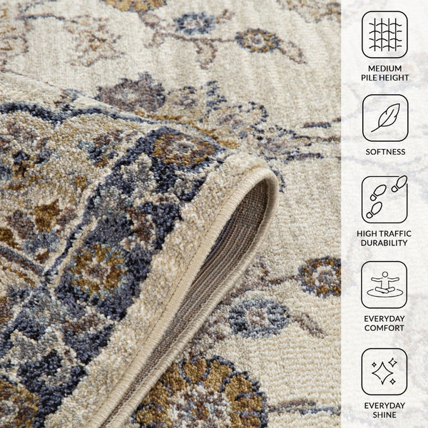 Amer Rugs Jordan Persian Bordered Power-loom Area Rug - Timeless Design, Easy-care, Soft & Durable Floor Art Ivory,Charcoal Polypropylene Jor9110211