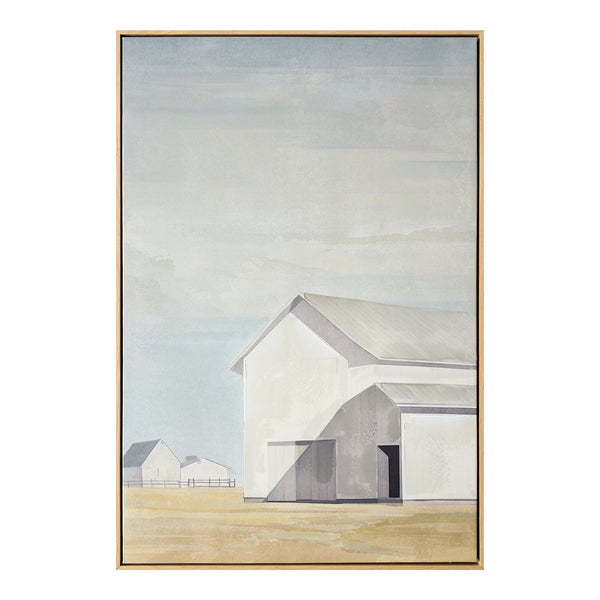 Moe's Home Gable Framed Painting - Serene Barn Artwork In Neutral Tones, Solid Wood Frame For Elegant Decor Multicolor Acrylic Paint On Canvas,Polyester Canvas Jq-1042-37