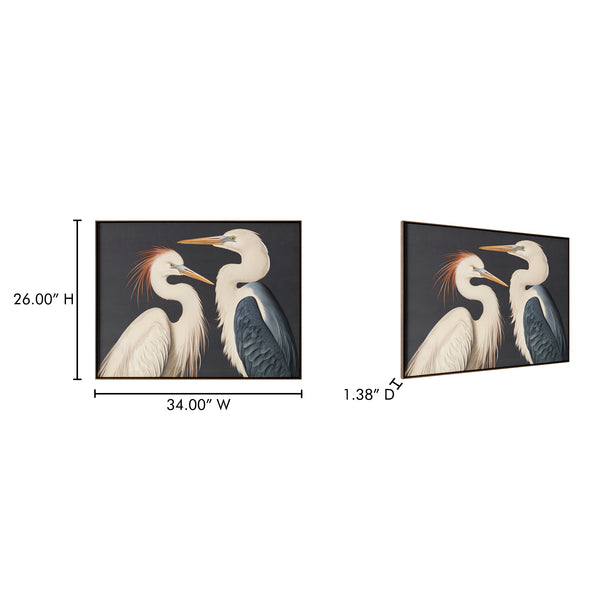 Moe's Home 2 Cranes Framed Painting - Elegant Art Deco Inspired Artwork On Canvas With Depth And Heritage Multicolor Acrylic Paint On Canvas,Polyester Canvas Jq-1043-37