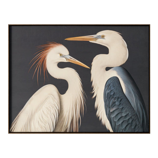 Moe's Home 2 Cranes Framed Painting - Elegant Art Deco Inspired Artwork On Canvas With Depth And Heritage Multicolor Acrylic Paint On Canvas,Polyester Canvas Jq-1043-37