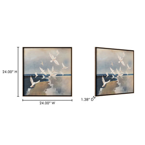 Moe's Home Flock Framed Painting: Abstract Landscape Art With Elegant Birds, Perfect For Serenity And Style Multicolor Acrylic Paint On Canvas,Polyester Canvas Jq-1044-37