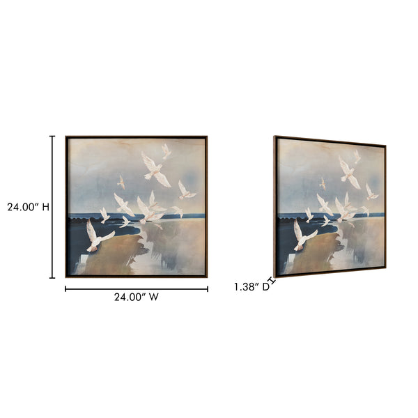 Moe's Home Flock Framed Painting: Abstract Landscape Art With Elegant Birds, Perfect For Serenity And Style Multicolor Acrylic Paint On Canvas,Polyester Canvas Jq-1044-37