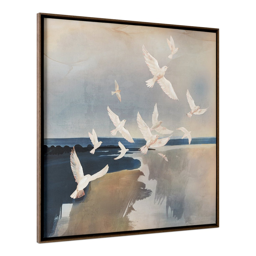 Moe's Home Flock Framed Painting: Abstract Landscape Art With Elegant Birds, Perfect For Serenity And Style Multicolor Acrylic Paint On Canvas,Polyester Canvas Jq-1044-37