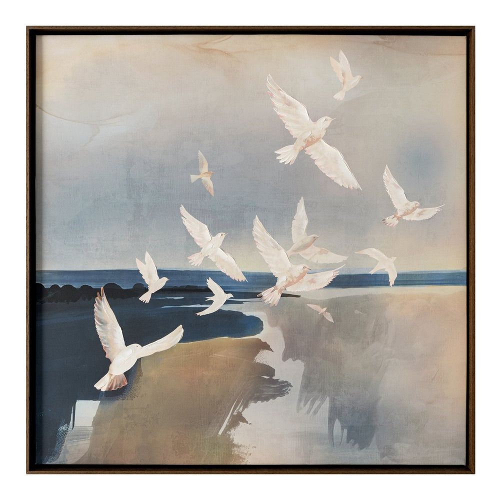 Moe's Home Flock Framed Painting: Abstract Landscape Art With Elegant Birds, Perfect For Serenity And Style Multicolor Acrylic Paint On Canvas,Polyester Canvas Jq-1044-37