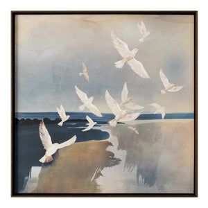 Moe's Home Flock Framed Painting: Abstract Landscape Art With Elegant Birds, Perfect For Serenity And Style Multicolor Acrylic Paint On Canvas,Polyester Canvas Jq-1044-37