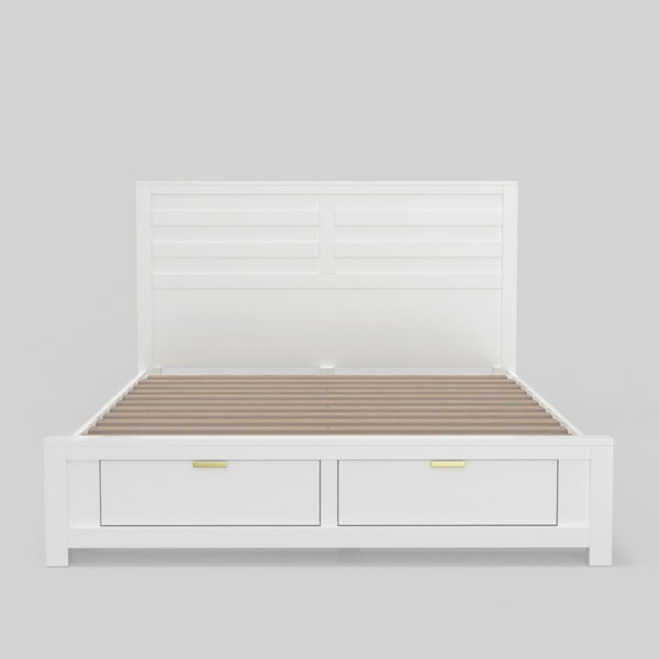 Alpine Furniture Carmel White California King Storage Bed With 2 Deep Drawers, Panel Headboard, Slat System, Modern Design JR-W-07CK