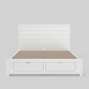 Alpine Furniture Carmel Eastern King Storage Bed With 46" Panel Headboard, White Finish, 2 Drawers & Slats Included JR-W-07EK
