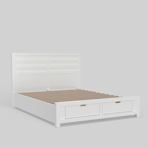 Alpine Furniture Carmel Eastern King Storage Bed With 46" Panel Headboard, White Finish, 2 Drawers & Slats Included JR-W-07EK