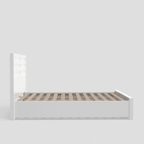 Alpine Furniture Carmel White California King Storage Bed With 2 Deep Drawers, Panel Headboard, Slat System, Modern Design JR-W-07CK