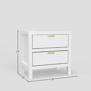 Alpine Furniture Carmel White 2-Drawer Nightstand — Compact Contemporary Bedside Table, Smooth Glides & Nickel Hardware JR-W-02
