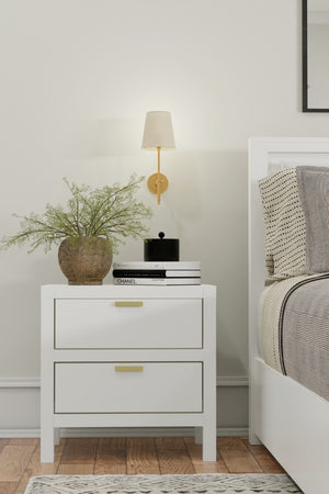 Alpine Furniture Carmel White 2-Drawer Nightstand — Compact Contemporary Bedside Table, Smooth Glides & Nickel Hardware JR-W-02