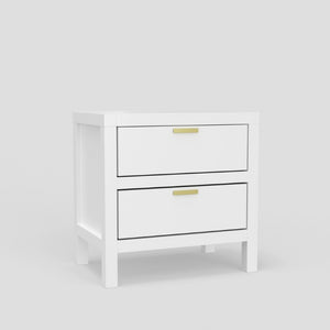 Alpine Furniture Carmel White 2-Drawer Nightstand — Compact Contemporary Bedside Table, Smooth Glides & Nickel Hardware JR-W-02