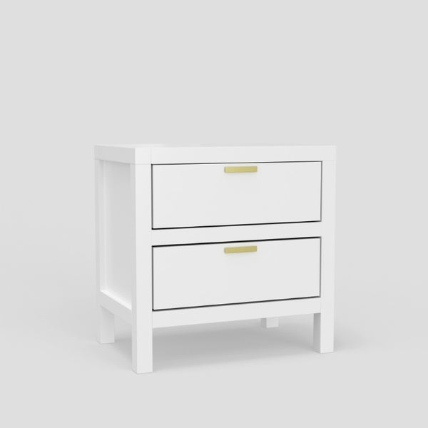 Alpine Furniture Carmel White 2-Drawer Nightstand — Compact Contemporary Bedside Table, Smooth Glides & Nickel Hardware JR-W-02