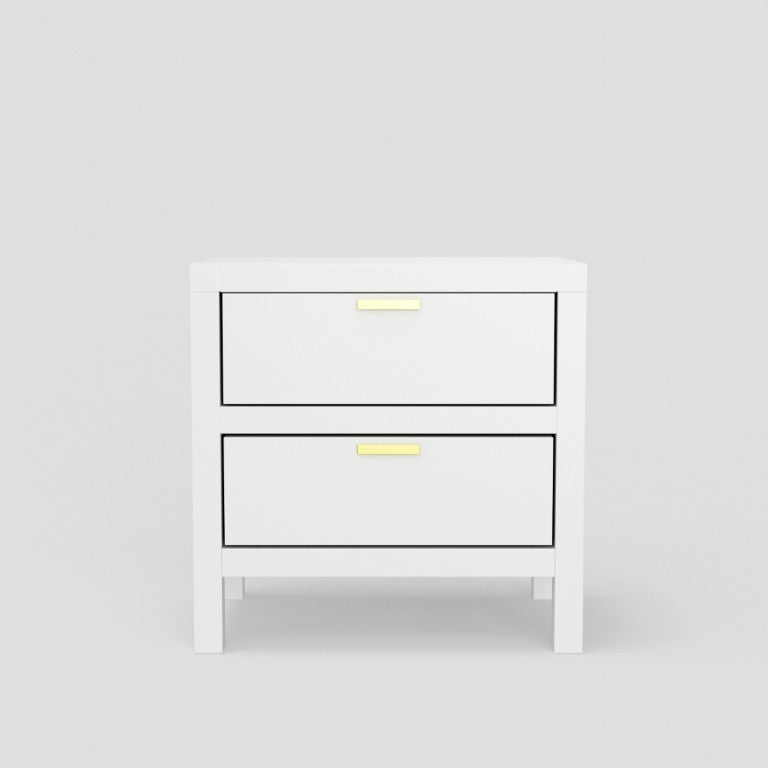 Alpine Furniture Carmel White 2-Drawer Nightstand — Compact Contemporary Bedside Table, Smooth Glides & Nickel Hardware JR-W-02