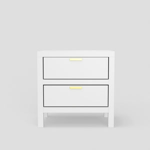 Alpine Furniture Carmel White 2-Drawer Nightstand — Compact Contemporary Bedside Table, Smooth Glides & Nickel Hardware JR-W-02