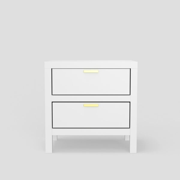 Alpine Furniture Carmel White 2-Drawer Nightstand — Compact Contemporary Bedside Table, Smooth Glides & Nickel Hardware JR-W-02