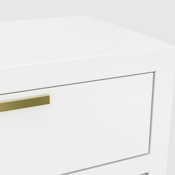 Alpine Furniture Carmel White 2-Drawer Nightstand — Compact Contemporary Bedside Table, Smooth Glides & Nickel Hardware JR-W-02