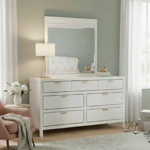 Alpine Furniture Carmel Seven-Drawer Dresser With Felt-Lined Top Drawers, Smooth Glides & Polished Nickel Pulls — Spacious Storage And Modern Elegance White JR-W-03