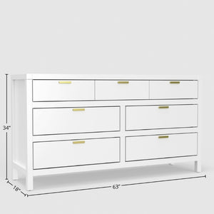 Alpine Furniture Carmel Seven-Drawer Dresser With Felt-Lined Top Drawers, Smooth Glides & Polished Nickel Pulls — Spacious Storage And Modern Elegance White JR-W-03