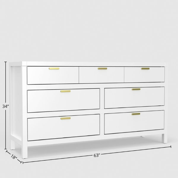 Alpine Furniture Carmel Seven-Drawer Dresser With Felt-Lined Top Drawers, Smooth Glides & Polished Nickel Pulls — Spacious Storage And Modern Elegance White JR-W-03